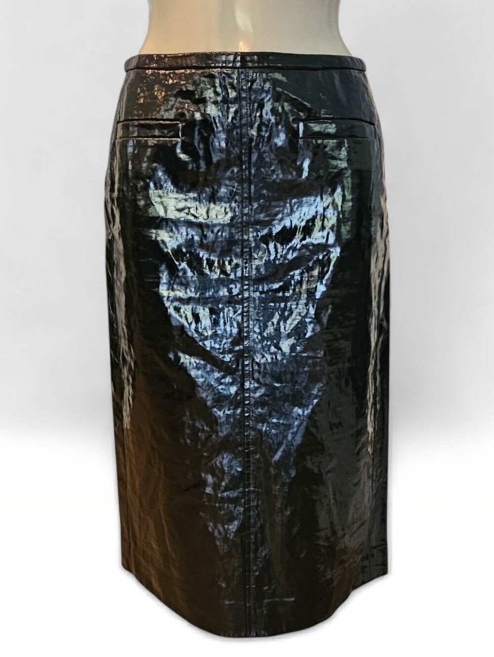 Nwt J.CREW Black Coated Faux Patent Leather Shiny Midi Pencil Skirt Sz 0